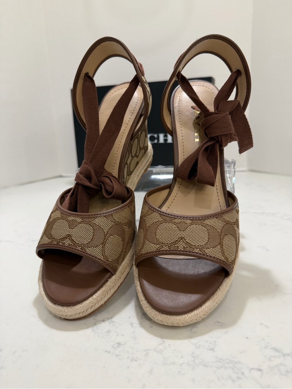 Coach Monogram Ankle-Tie Espadrille Wedges in Brown - Picture 6 of 10